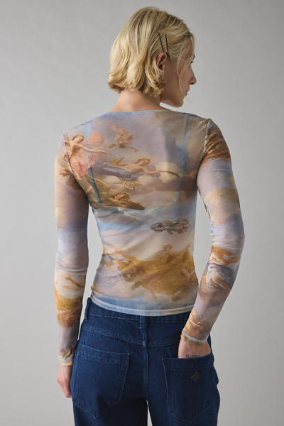 Kimchi Blue Love Club Asymmetric Sheer Mesh Long Sleeve Top