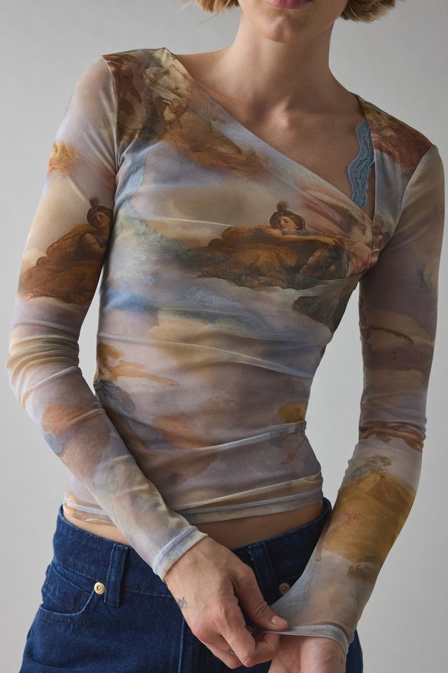 Kimchi Blue Love Club Asymmetric Sheer Mesh Long Sleeve Top #2