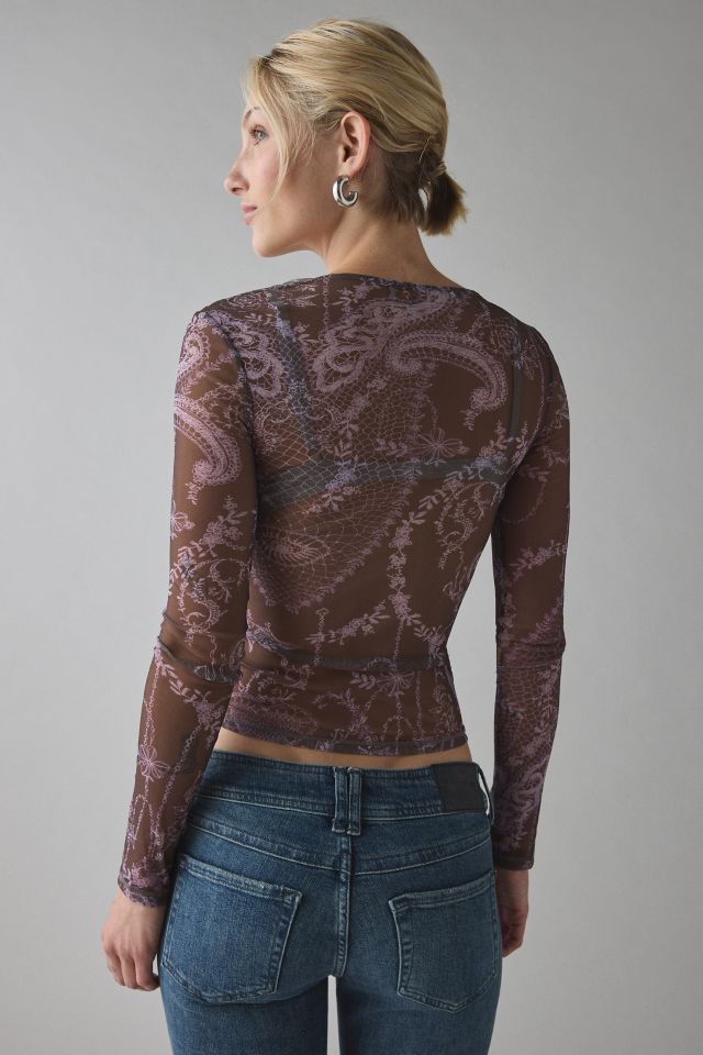 Kimchi Blue Love Club Asymmetric Sheer Mesh Long Sleeve Top #1