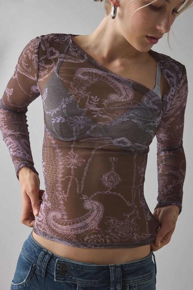 Kimchi Blue Love Club Asymmetric Sheer Mesh Long Sleeve Top #2