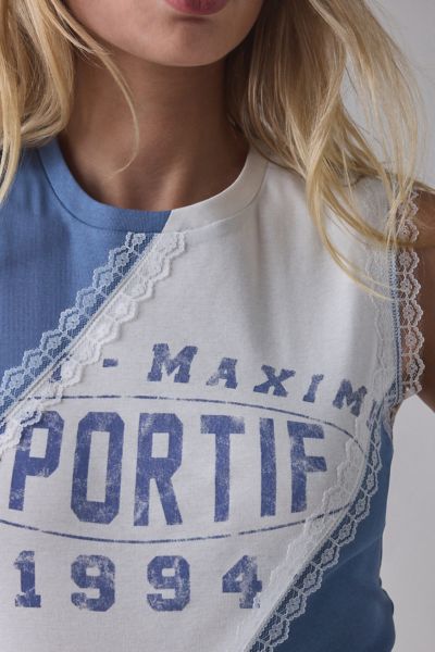 Sportif Graphic Lace Trim Patchwork Tank Top