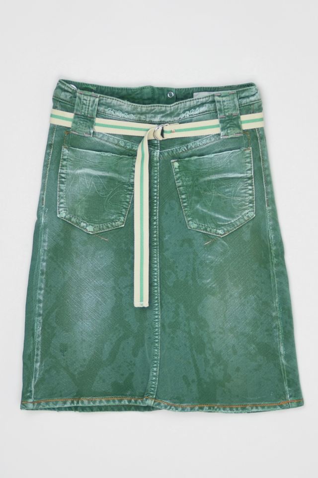 Vintage Y2k Acid Washed Green Denim Skirt #1