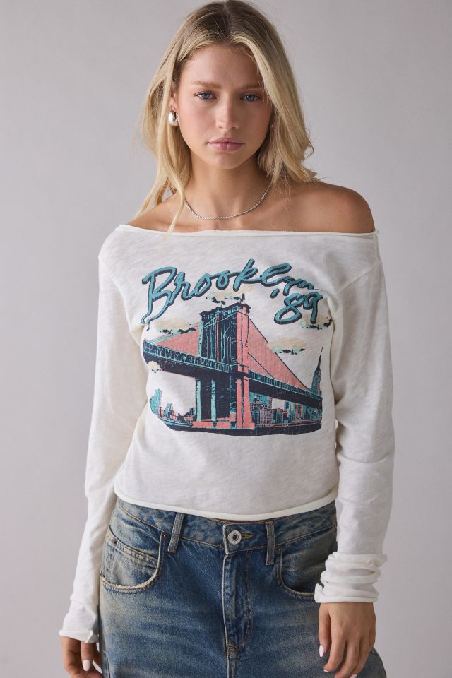 Brooklyn Bridge Graphic Long Sleeve Off-The-Shoulder Tee #1