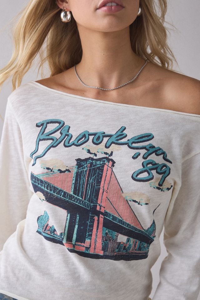 Brooklyn Bridge Graphic Long Sleeve Off-The-Shoulder Tee #3