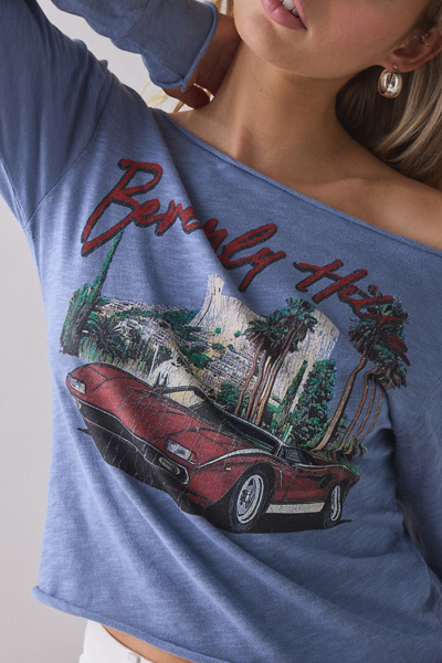 Beverly Hills Graphic Long Sleeve Off-The-Shoulder Tee