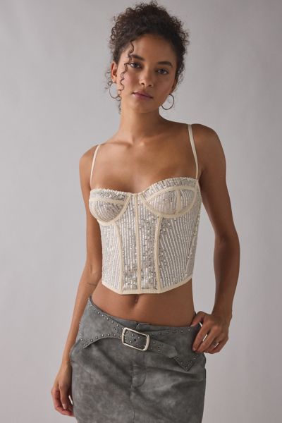 Out From Under Modern Love Sequin Corset In Ivory, Women's At Urban Outfitters In Neutral