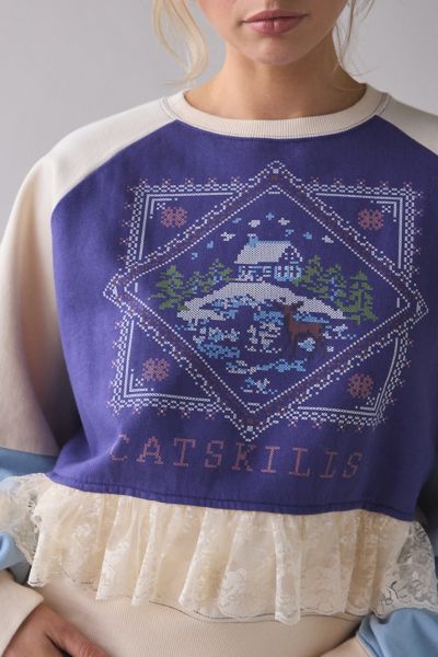 BDG Raven Crafty Lace Trim Patchwork Graphic Pullover