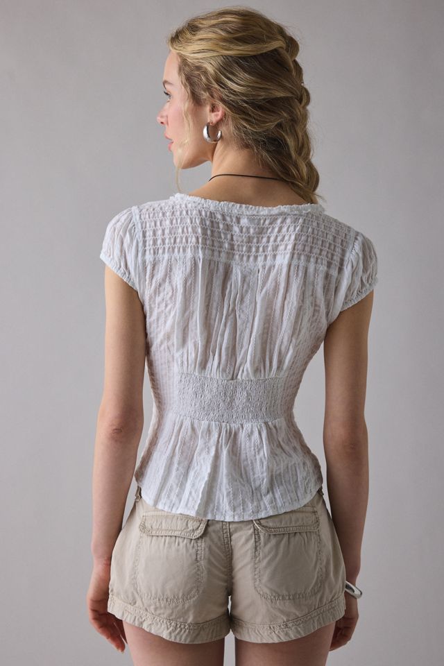 Blouse boutonnée à manches bouffantes avec volants et garniture en dentelle Kimchi Blue Robyn #3
