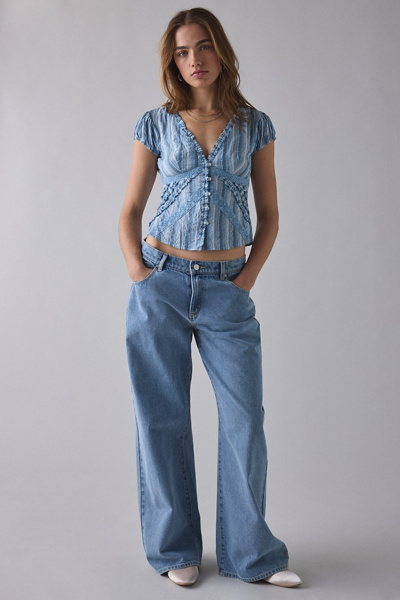 Kimchi Blue Robyn Ruffle + Lace Trim Puff Sleeve Button-Up Blouse