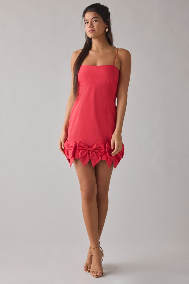 LoveShackFancy Kennedi Red Bow Detail Mini Dress | Urban Outfitters
