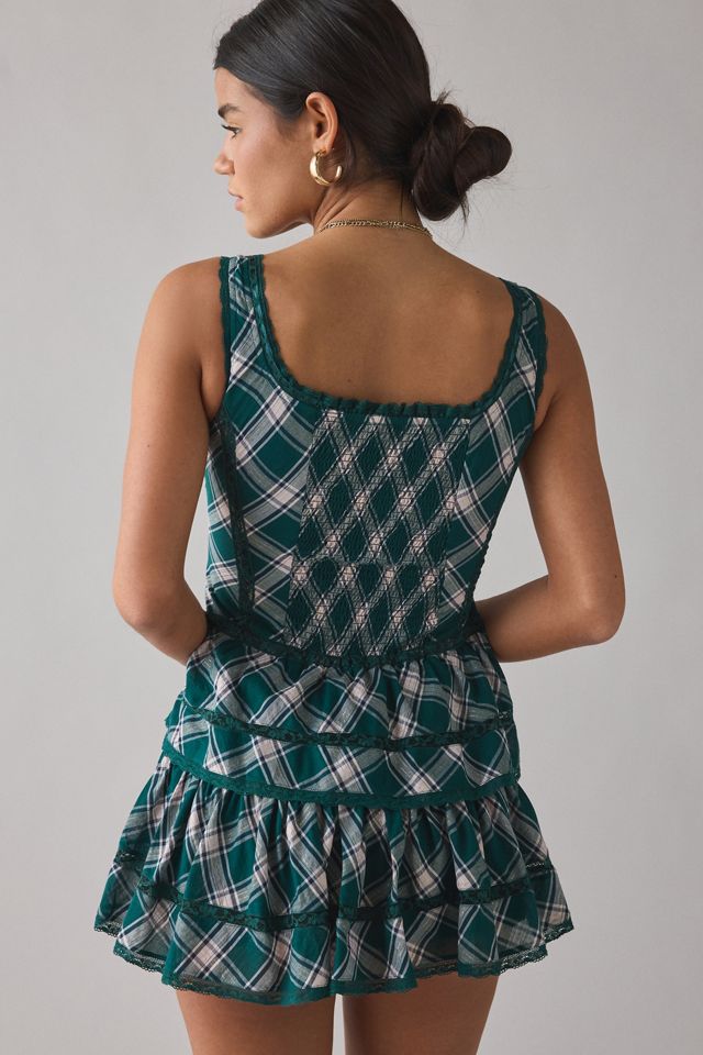 blue plaid corset dress Plaid Lace Up Gothic Mini Dress, Purple / L (Bust 88 cm) main image 1