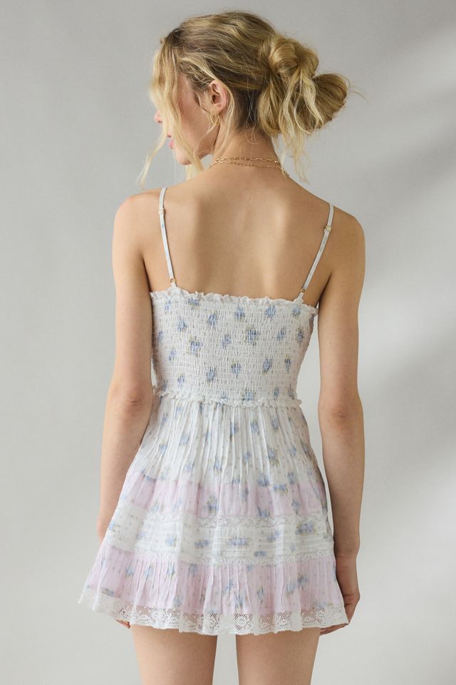 LoveShackFancy Krista Lace Trim Fit-And-Flare Mini Dress | Urban Outfitters
