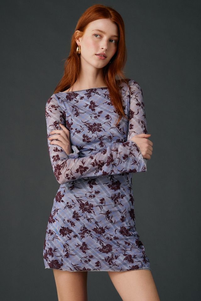 Motel Selvia Velvet Floral Flocked Check Mesh Mini Dress #1