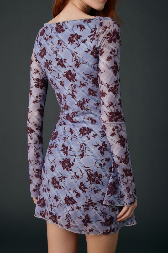 Motel Selvia Velvet Floral Flocked Check Mesh Mini Dress #2