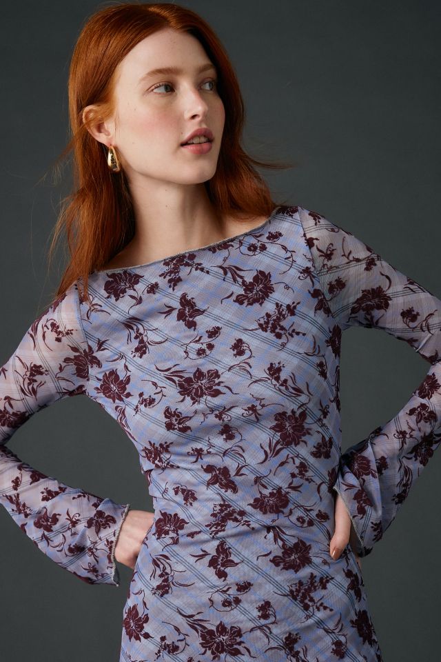 Motel Selvia Velvet Floral Flocked Check Mesh Mini Dress #3