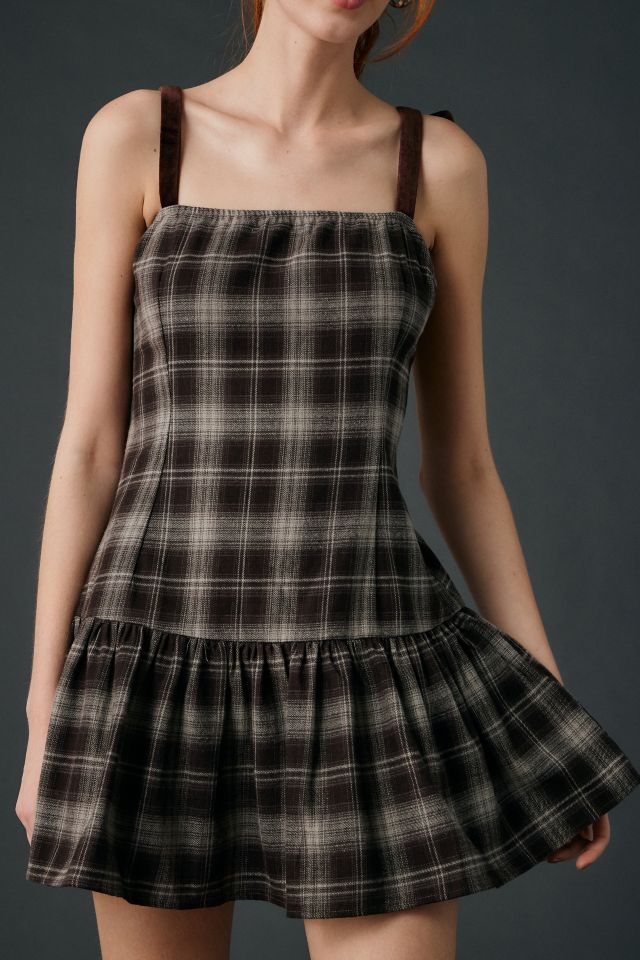 Motel Miyori Square Neck Tie-Strap Plaid Mini Dress #3