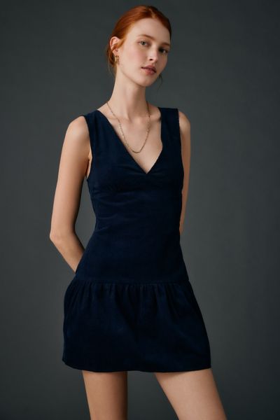 Motel Sarabi Plunging Drop Waist Corduroy Mini Dress