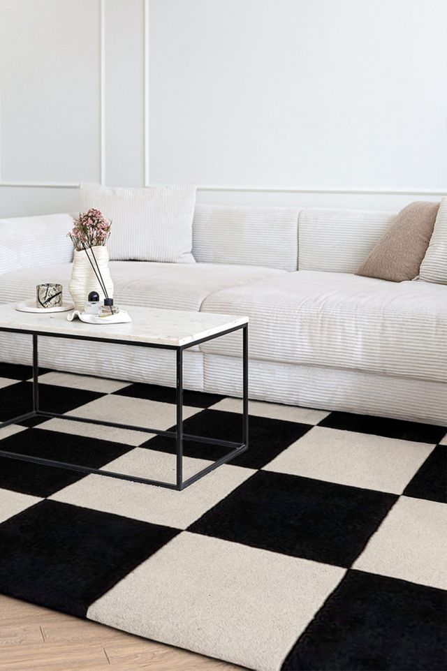 Jubi B&W Large Checkered Hand Tufted Wool Rug #1