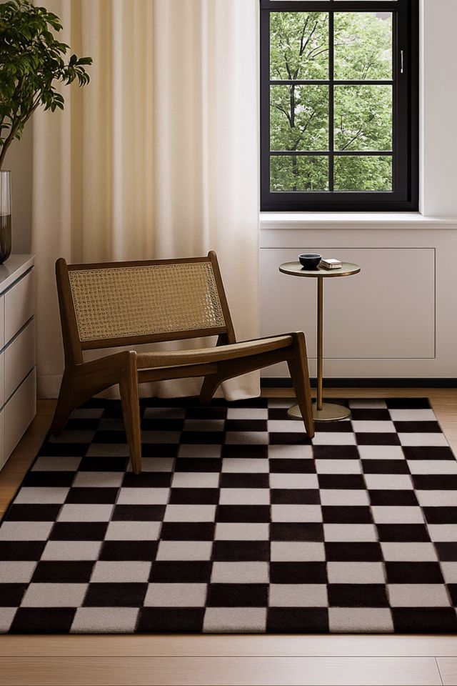 Jubi B&W Small Checkered Hand Tufted Wool Rug #1