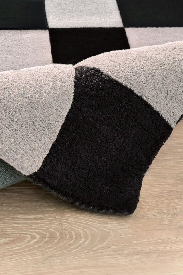 Jubi B&W Small Checkered Hand Tufted Wool Rug #2