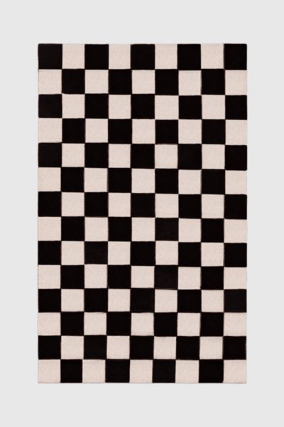 Jubi B&W Small Checkered Hand Tufted Wool Rug