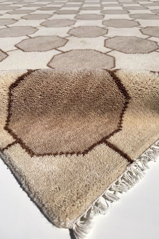 Jubi Brown Octagon Hand-Knotted Geometric Wool Rug #2