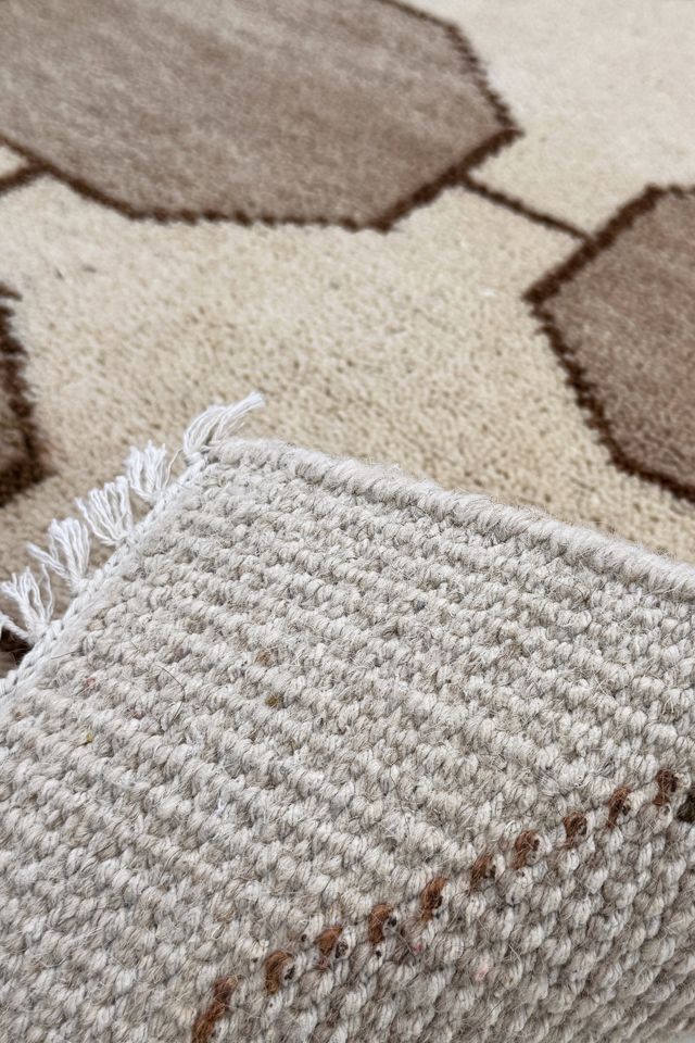 Jubi Brown Octagon Hand-Knotted Geometric Wool Rug #3
