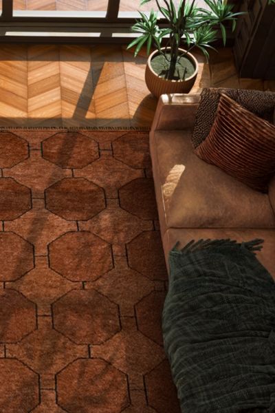 Jubi Brown Octagon Hand-Knotted Geometric Wool Rug
