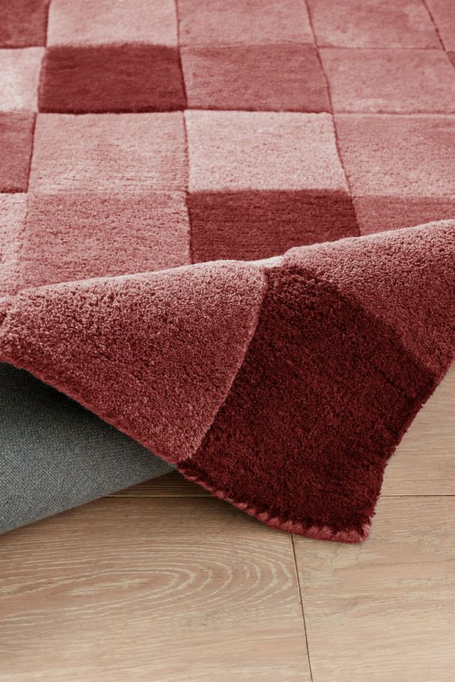 Jubi Burgundy Checkered Hand Tufted Wool Rug #2