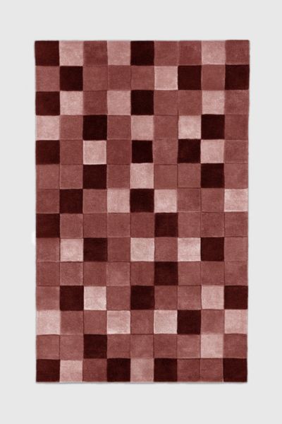 Jubi Burgundy Checkered Hand Tufted Wool Rug