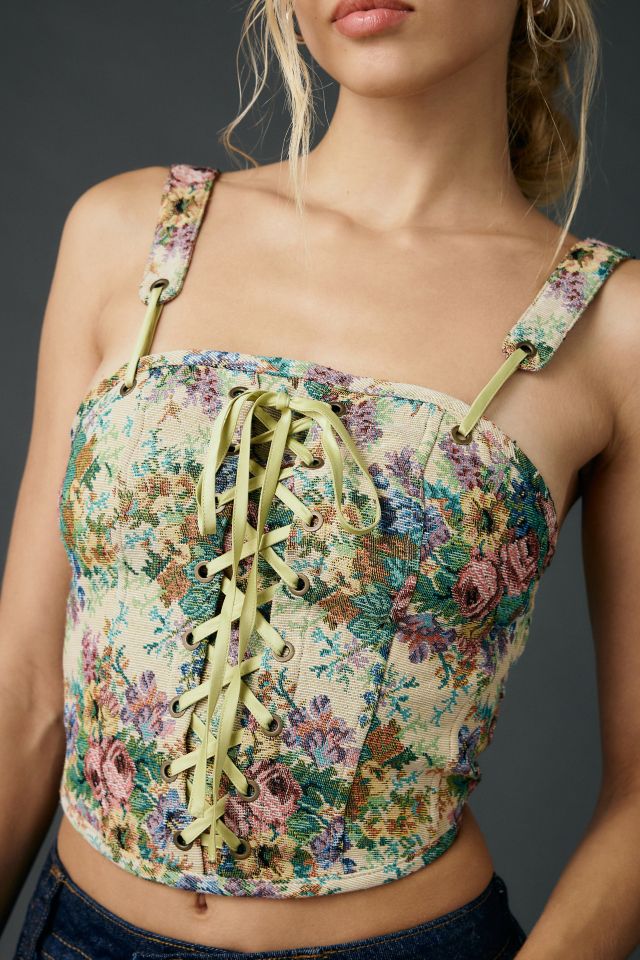 Haut corset à lacets en brocart floral Lena de Kimchi Blue #3
