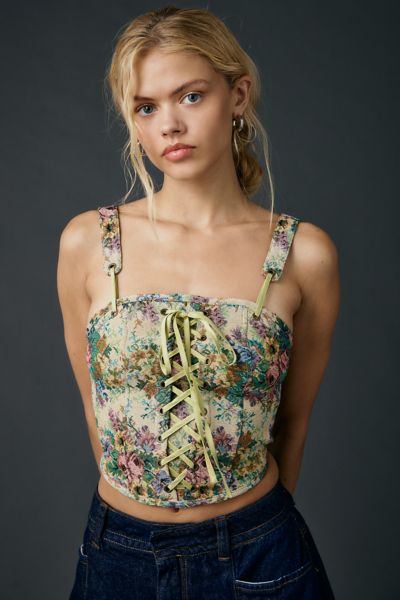 Kimchi Blue Lena Floral Brocade Lace-Up Corset Top