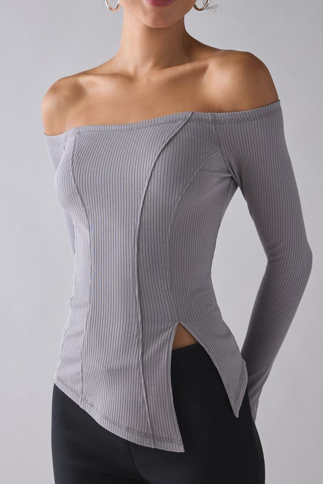 UO Perfect Stranger Asymmetric Split Hem Off-The-Shoulder Top #1