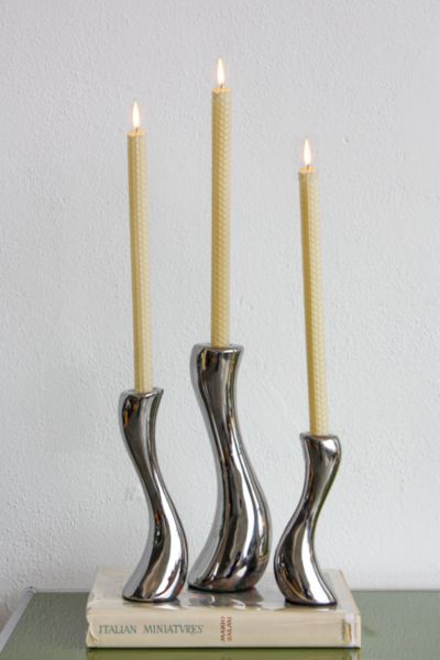 Dupe Wavy Chrome Candleholder Set