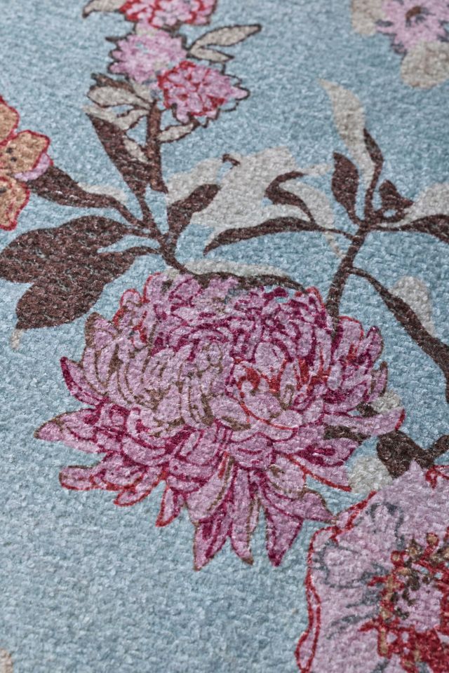 Checkered Border Floral Printed Rug #2