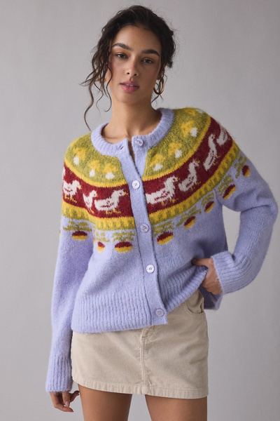 BDG Becca Goose Icon Fair Isle Brushed Knit Oversized Cardigan