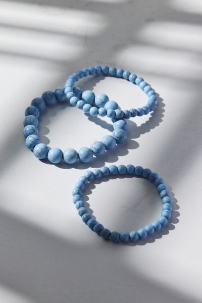 Urban Outfitters Genuine Stone Beaded Bracelet Set In Light Blue, Women's At  In Blue