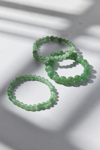 Urban Outfitters Genuine Stone Beaded Bracelet Set In Light Green, Women's At  In Green