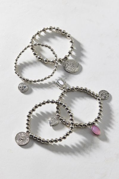 Urban Outfitters Charming Ball Bead Bracelet Set In Silver, Women's At  In Silver