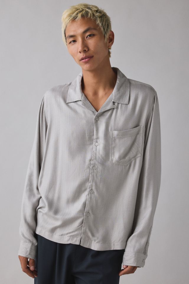 UO Herringbone Drapey Long Sleeve Shirt