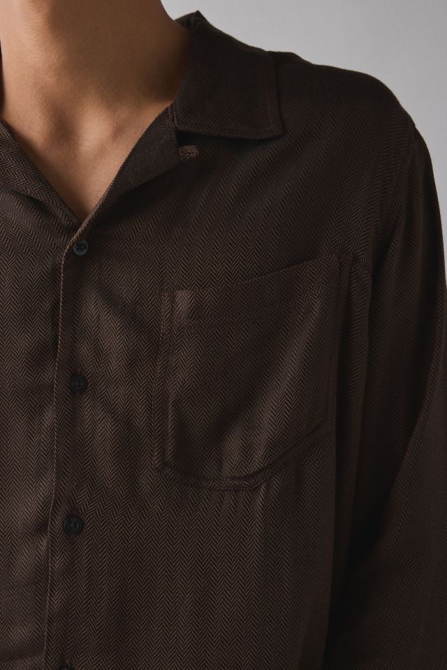 UO Herringbone Drapey Long Sleeve Shirt #3