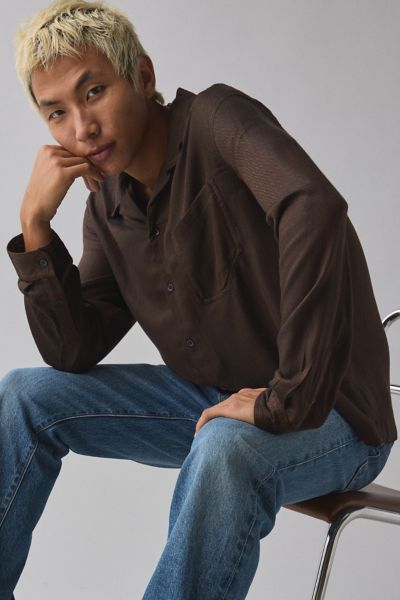 UO Herringbone Drapey Long Sleeve Shirt