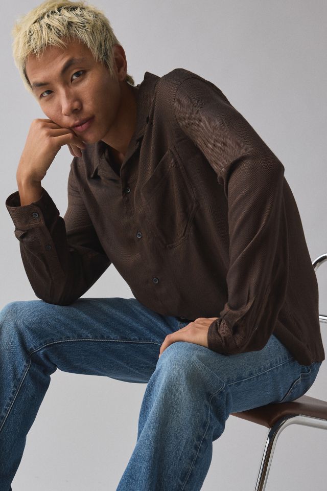 UO Herringbone Drapey Long Sleeve Shirt #4