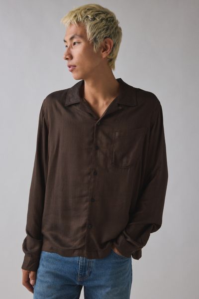 UO Herringbone Drapey Long Sleeve Shirt