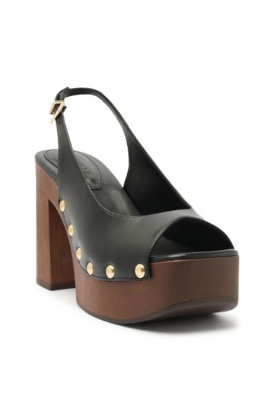 Schutz Rose Leather Platform Slingback Peep-toe Sandals In Black