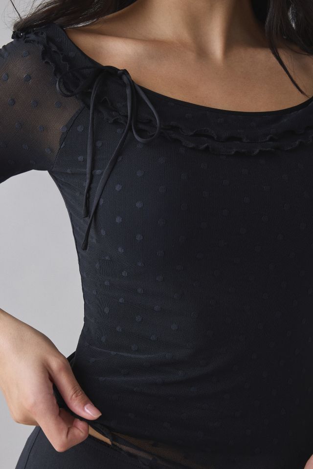 Kimchi Blue Rosalyn Polka Dot Mesh 3/4 Sleeve Boatneck Top #1