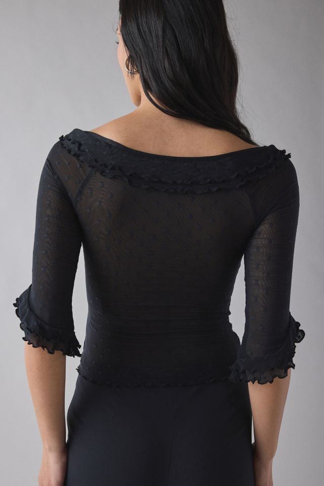 Kimchi Blue Rosalyn Polka Dot Mesh 3/4 Sleeve Boatneck Top #3