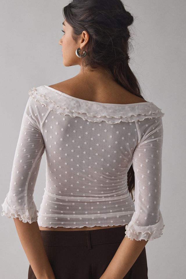 Kimchi Blue Rosalyn Polka Dot Mesh 3/4 Sleeve Boatneck Top #1