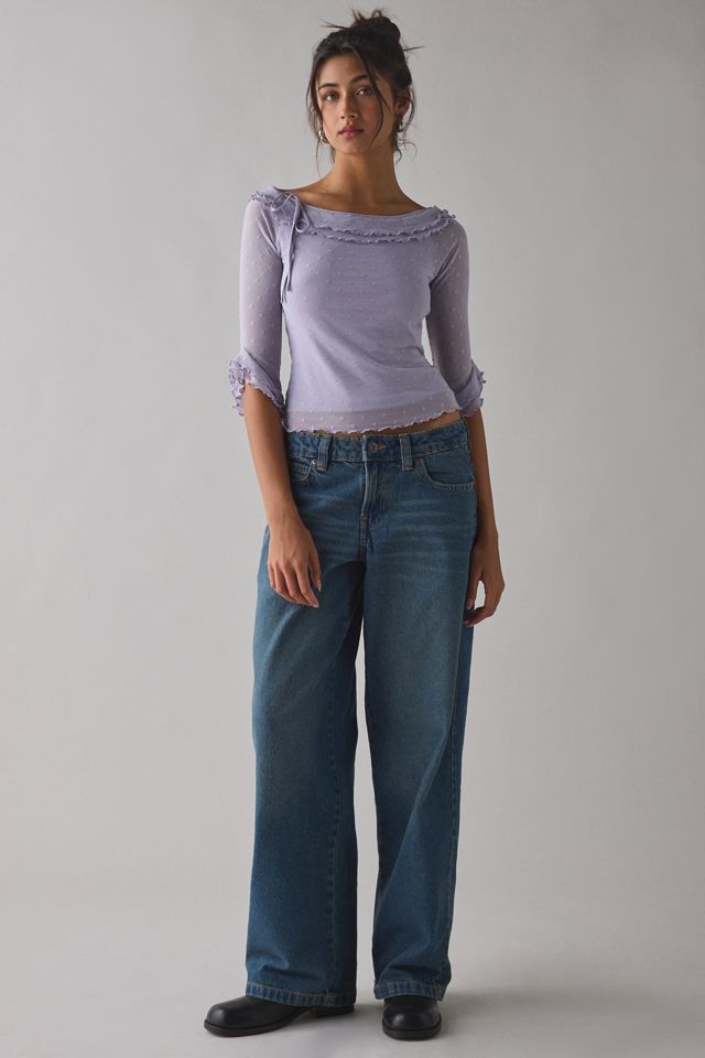 Kimchi Blue Rosalyn Polka Dot Mesh 3/4 Sleeve Boatneck Top #1