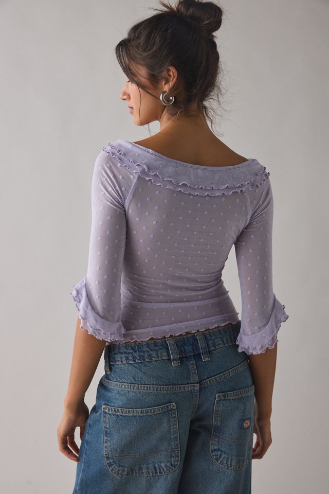 Kimchi Blue Rosalyn Polka Dot Mesh 3/4 Sleeve Boatneck Top #2